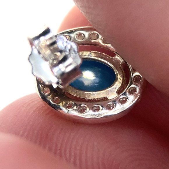 Blue Opal 1.80ct Platinum Finish Solid 925 Sterling Silver Earrings - Picture 4 of 7